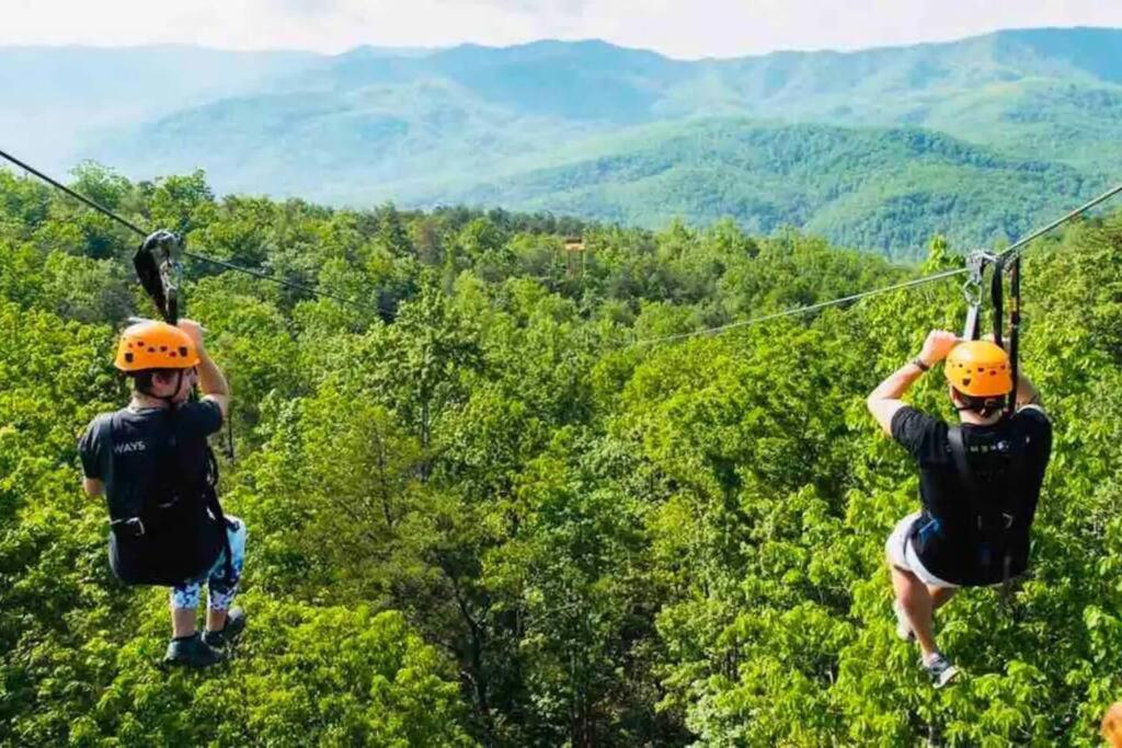 Вилла The Log Castle~Stunning Mountain Views~Hot Tub Севьервилл Экстерьер фото